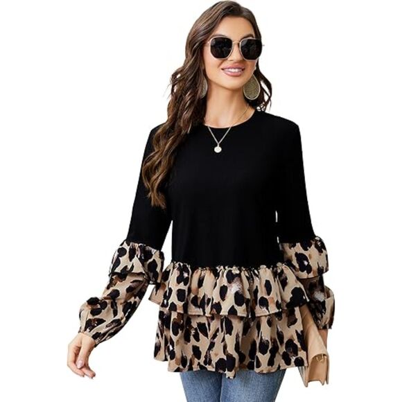 KoJooin Leopard Flowing Ribbed Soft Tunic Top New with Tags Size Large - Picture 1 of 12